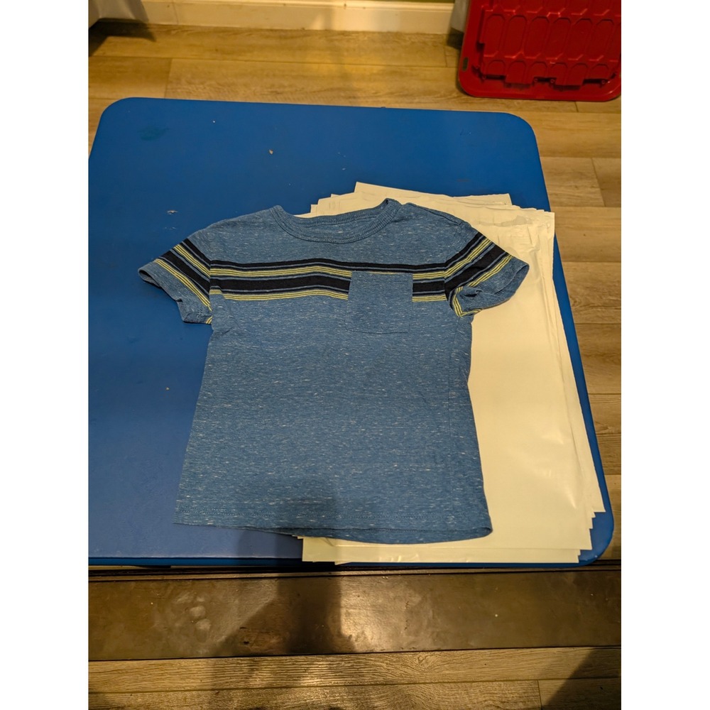 Cat & Jack Toddler Boys Blue Striped Pocket T-Shirt Size 2T Heathered Space Dye
